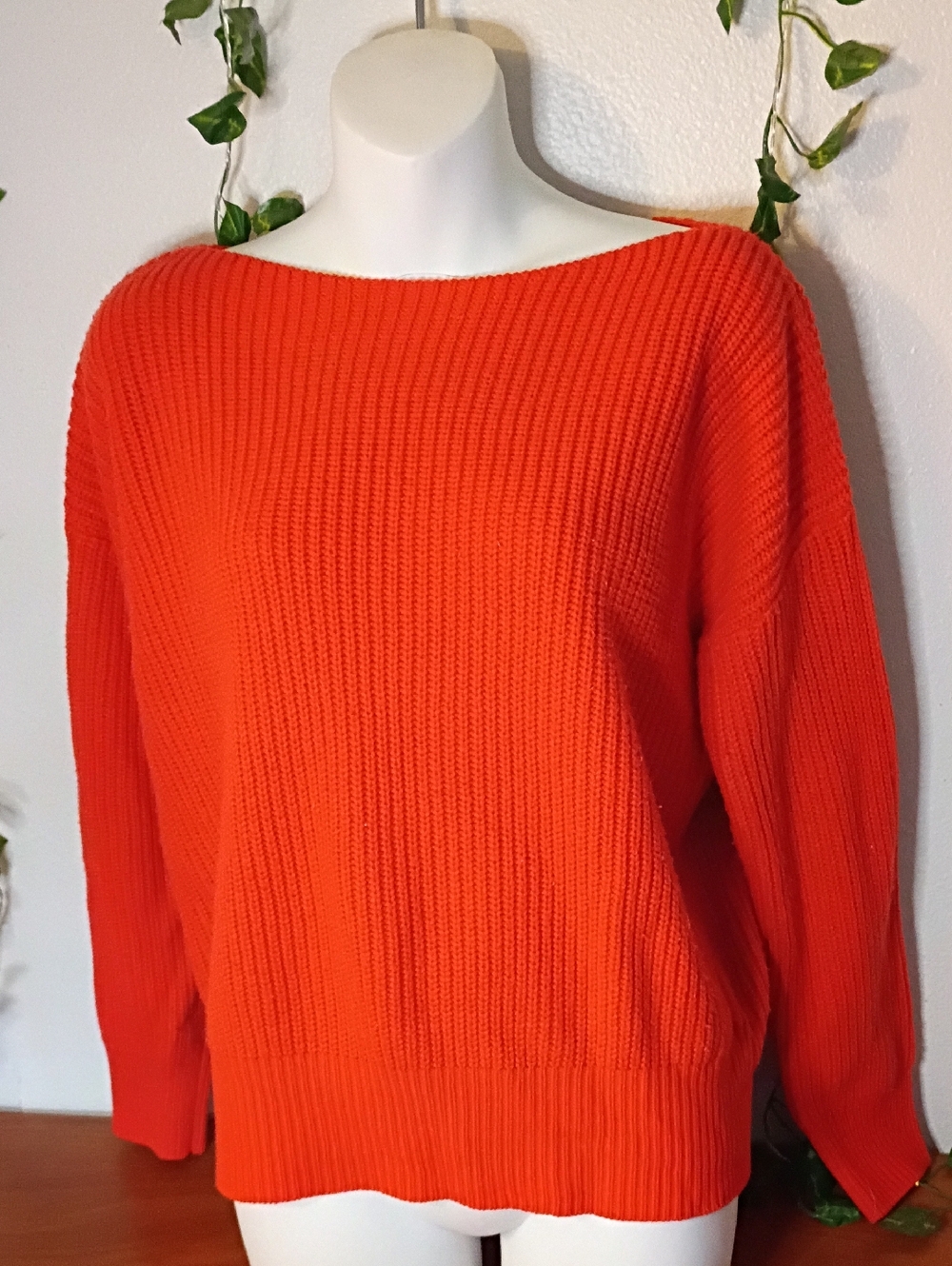Kenneth Cole Off-the-Shoulder Ribbed Sweater in Orange